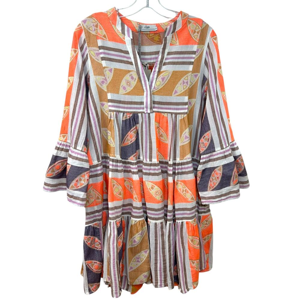 Devotion Twins NWT 'Hermosa' Tunic Mini Dress, Boho, Pattern Orange Lilac, Small - Picture 3 of 12